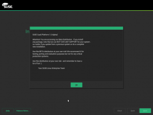 The CaaSP alpha/beta warning pop-up