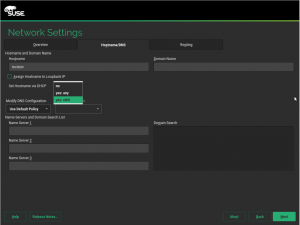 YaST DHCP configuration with several network interfaces