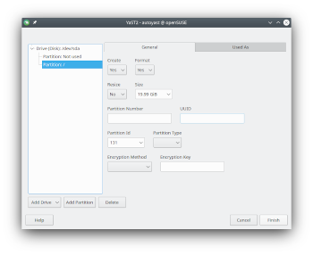 AutoYaST UI: partition section, general